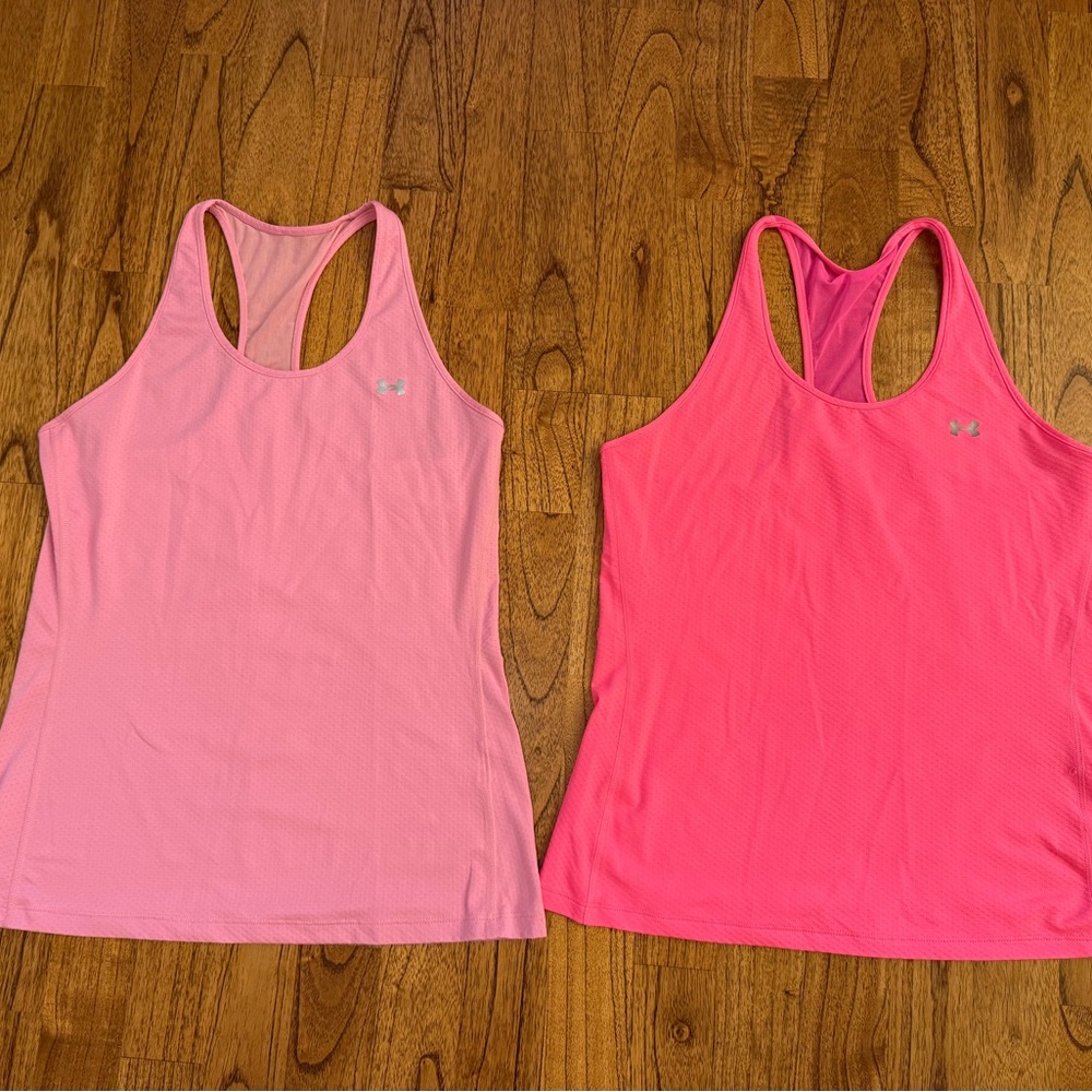 Lot of 2 Under Armour Racerback Tanks – Women’s Medium – Pink Mesh Back